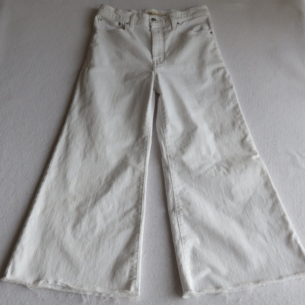Madewell Flared Wide-Leg Jeans White Raw Hem High Rise Size 30